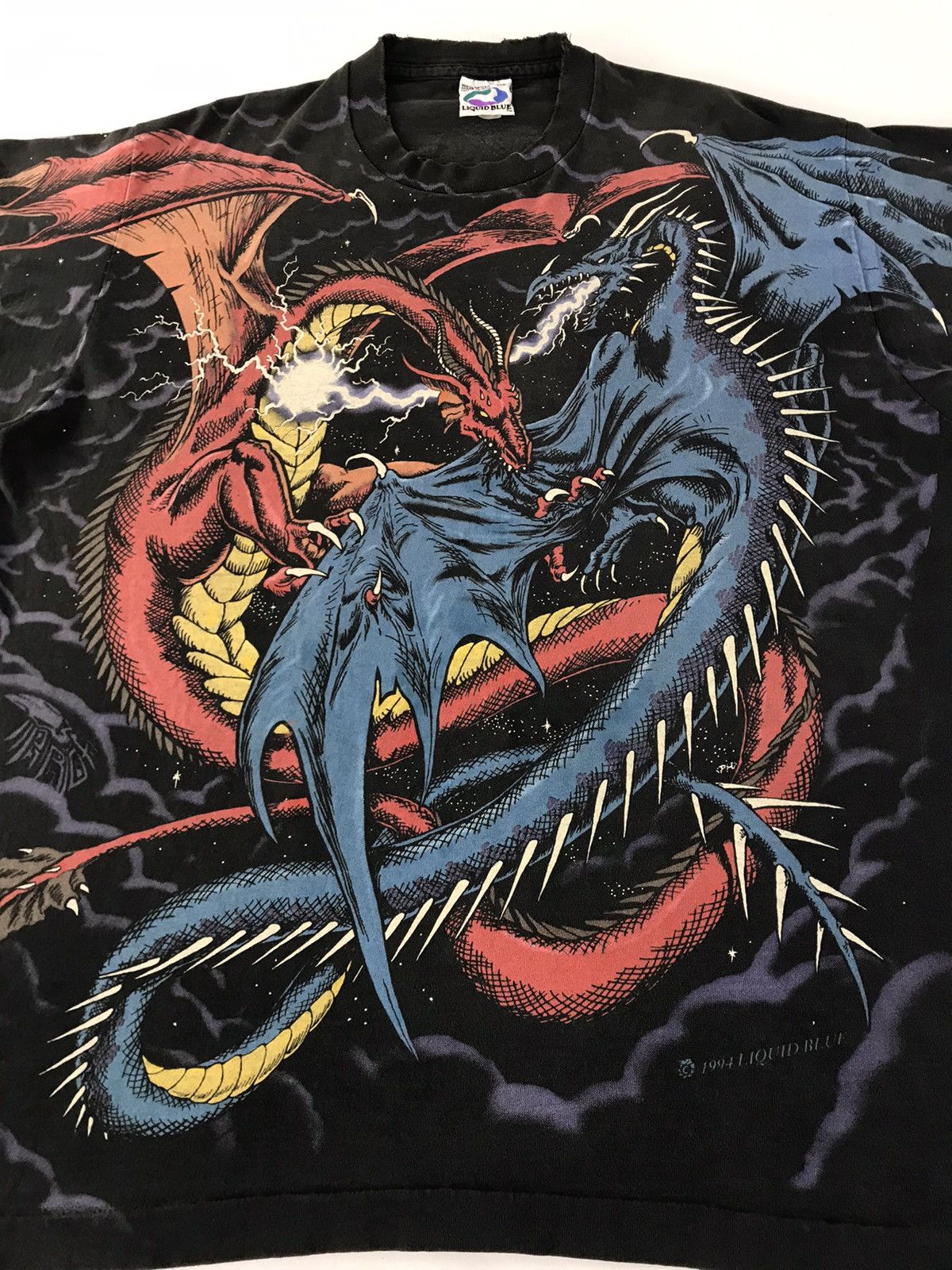 Liquid Blue 90s 1994 Fighting Duel Dragon Overprinted Single Stitch Tee Size US XL / EU 56 / 4 - 2 Thumbnail