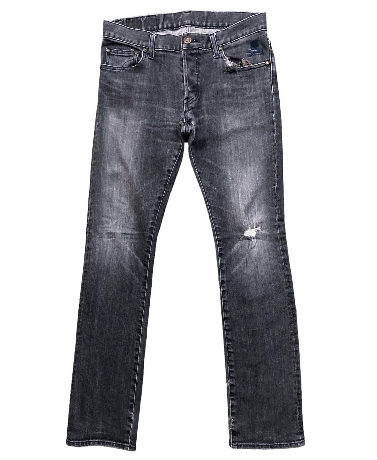 image of Distressed Denim x Roen Love And Peace Distressed Faded Black Jeans, Men's (Size 30)