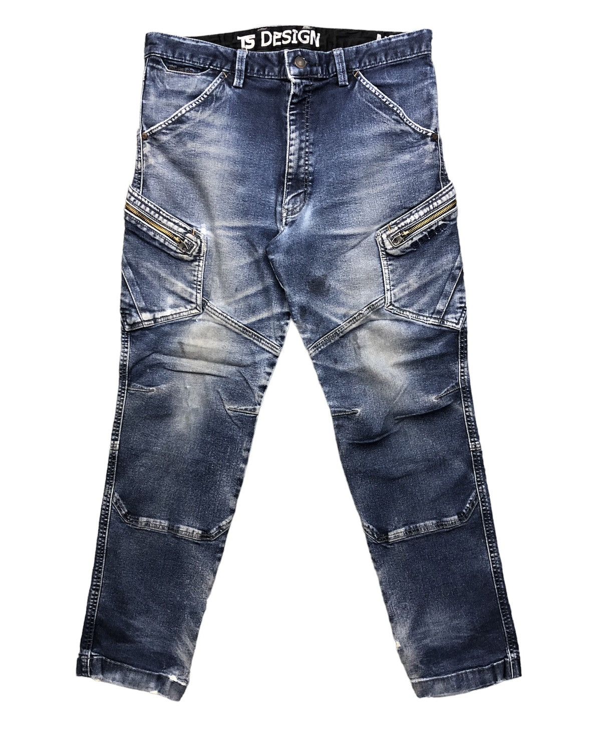 Japanese Brand TS Design Double Knee Multipocket Stretch Cargo Jeans Size US 33 - 1 Thumbnail