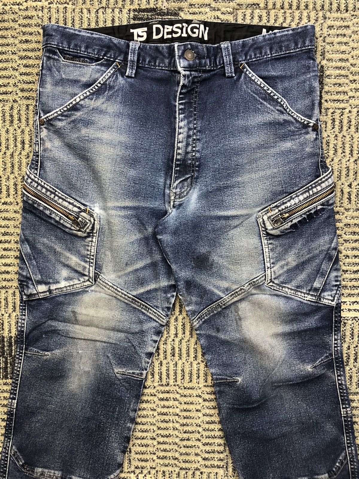 Japanese Brand TS Design Double Knee Multipocket Stretch Cargo Jeans Size US 33 - 3 Thumbnail