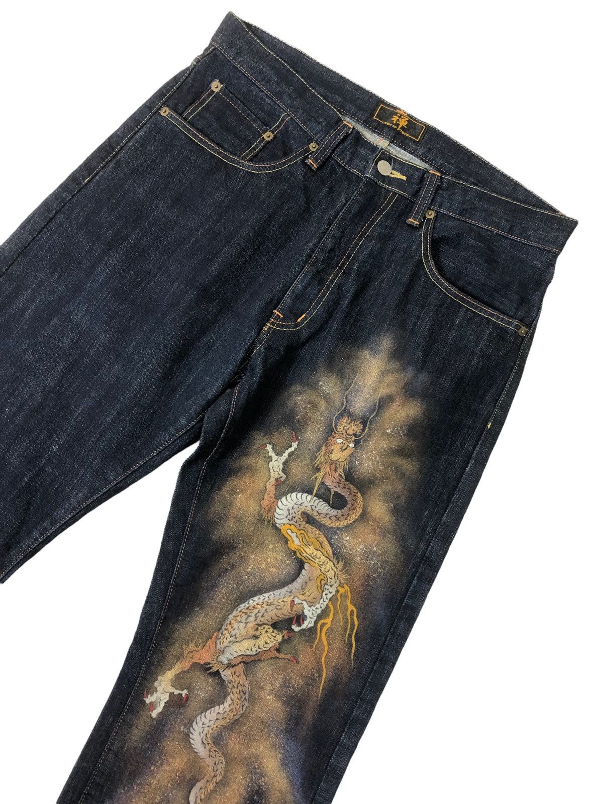 Japanese Brand Vintage Zen Kyoto Clothing Dragon Painting Jeans Size US 34 / EU 50 - 5 Thumbnail