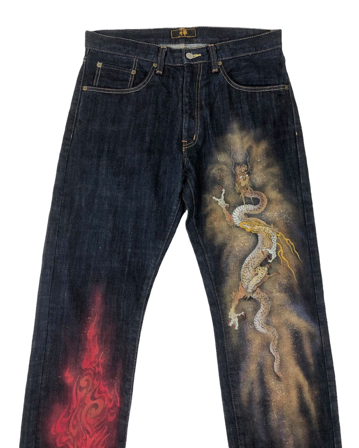Japanese Brand Vintage Zen Kyoto Clothing Dragon Painting Jeans Size US 34 / EU 50 - 2 Thumbnail