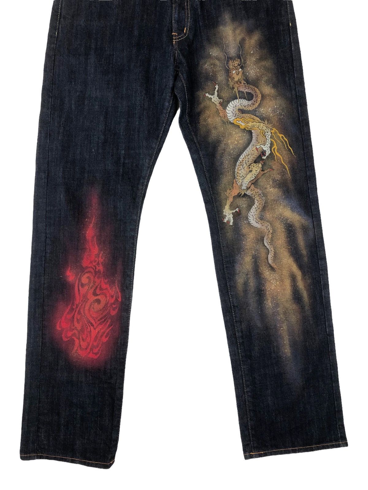 Japanese Brand Vintage Zen Kyoto Clothing Dragon Painting Jeans Size US 34 / EU 50 - 4 Thumbnail