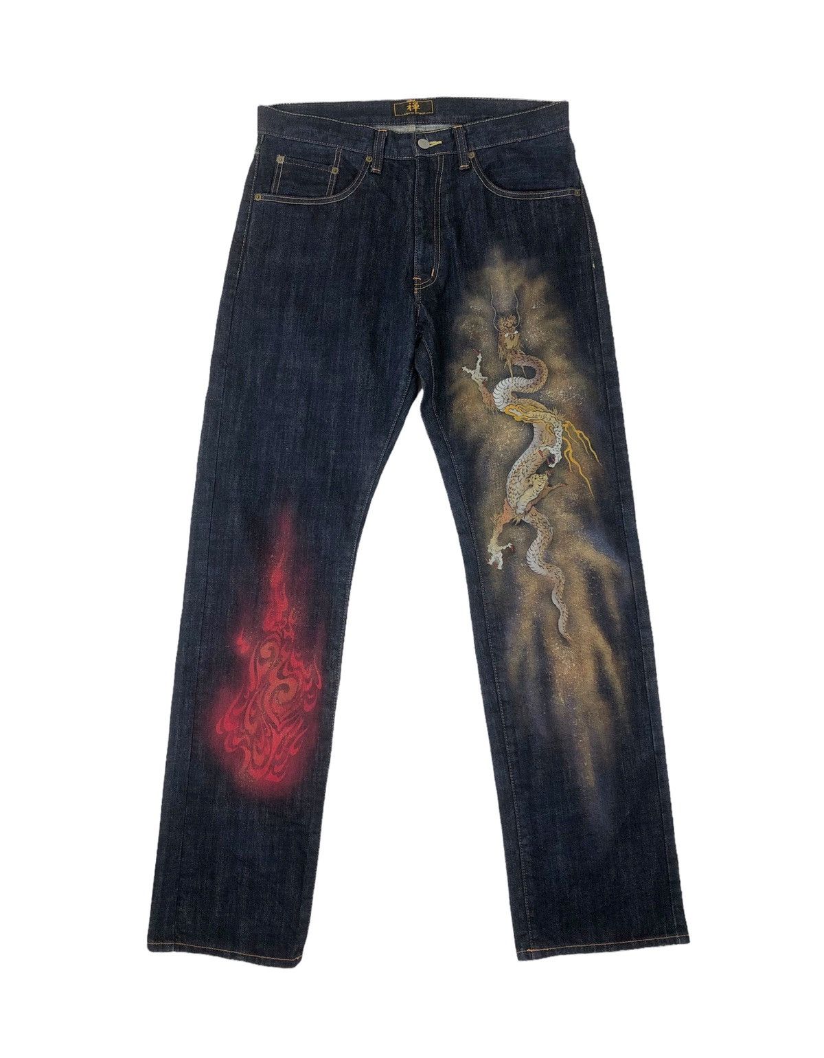 Japanese Brand Vintage Zen Kyoto Clothing Dragon Painting Jeans Size US 34 / EU 50 - 1 Thumbnail