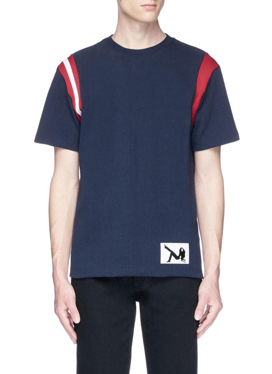 Graphic Patch Contrast Stripe T-Shirt