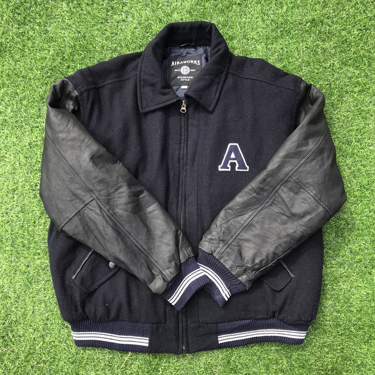 Japanese Brand Vintage Aiba Works Varsity Leather Sleeve Jacket stussy Size US M / EU 48-50 / 2 - 3 Thumbnail