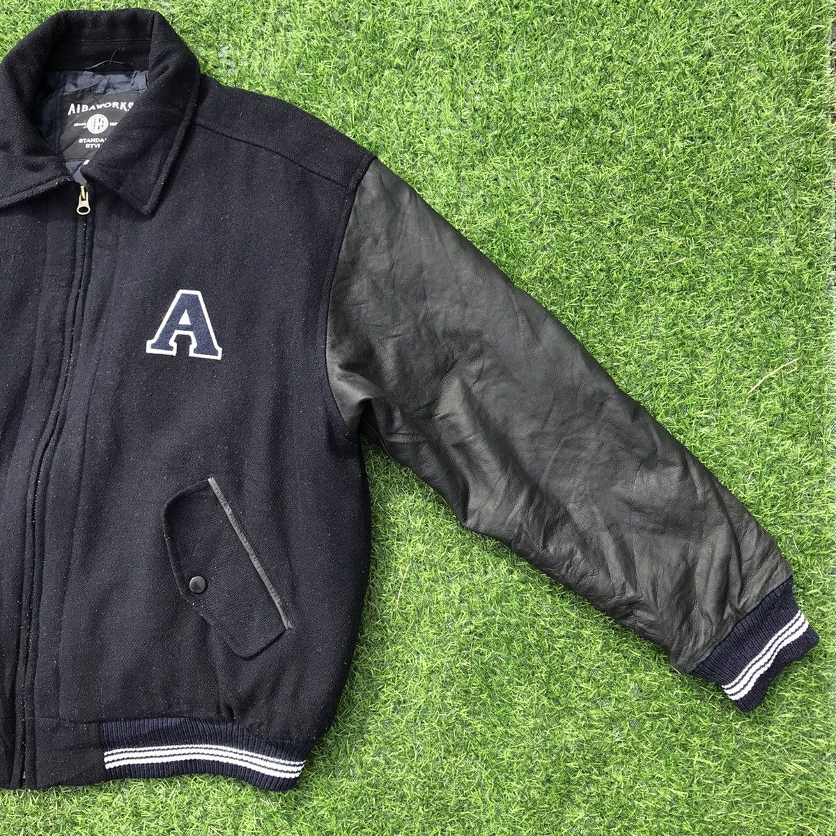 Japanese Brand Vintage Aiba Works Varsity Leather Sleeve Jacket stussy Size US M / EU 48-50 / 2 - 5 Thumbnail