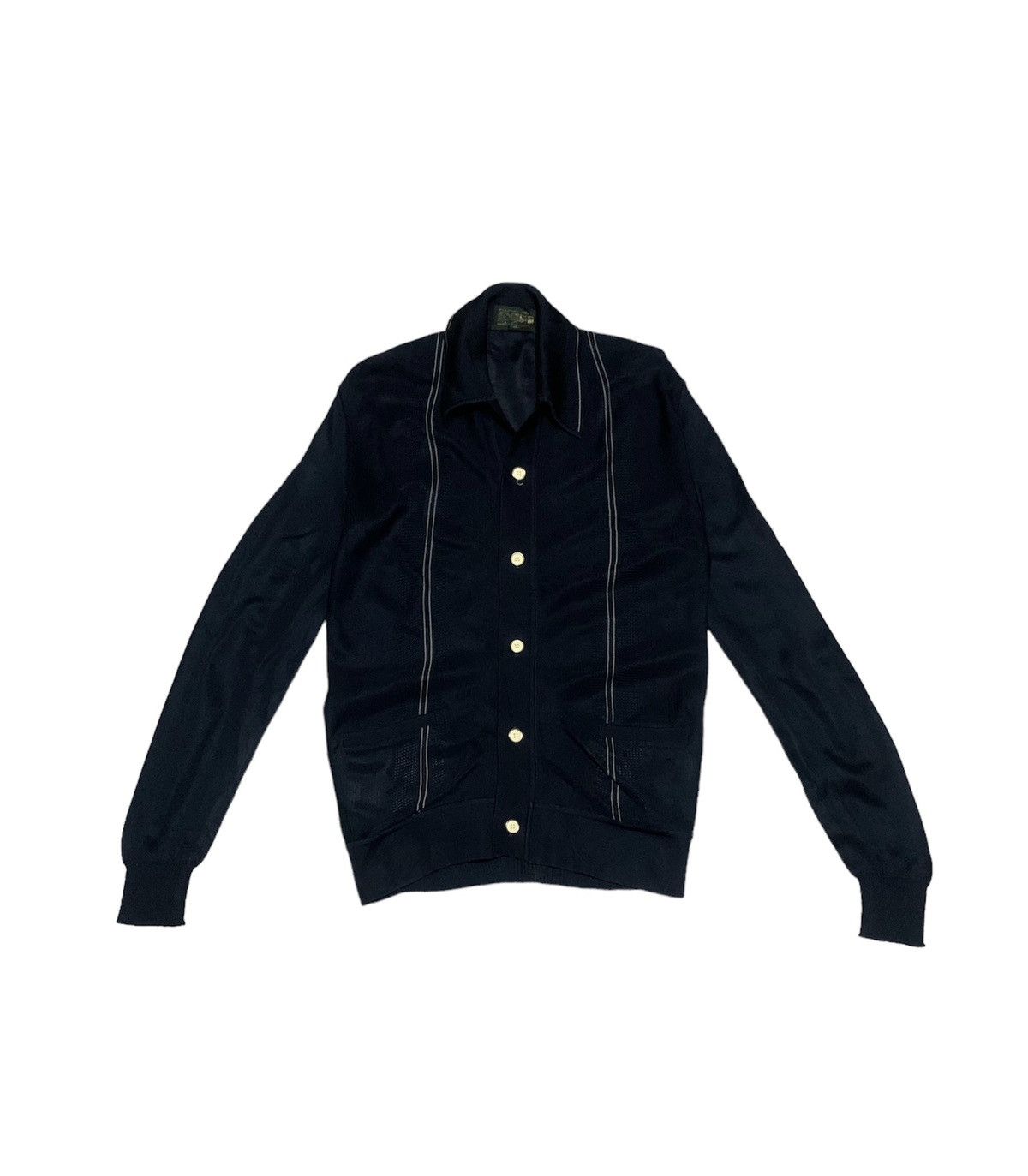 image of Aran Isles Knitwear x Avant Garde Vintage Knit Polo Sweater in Blue Black (Size XS)