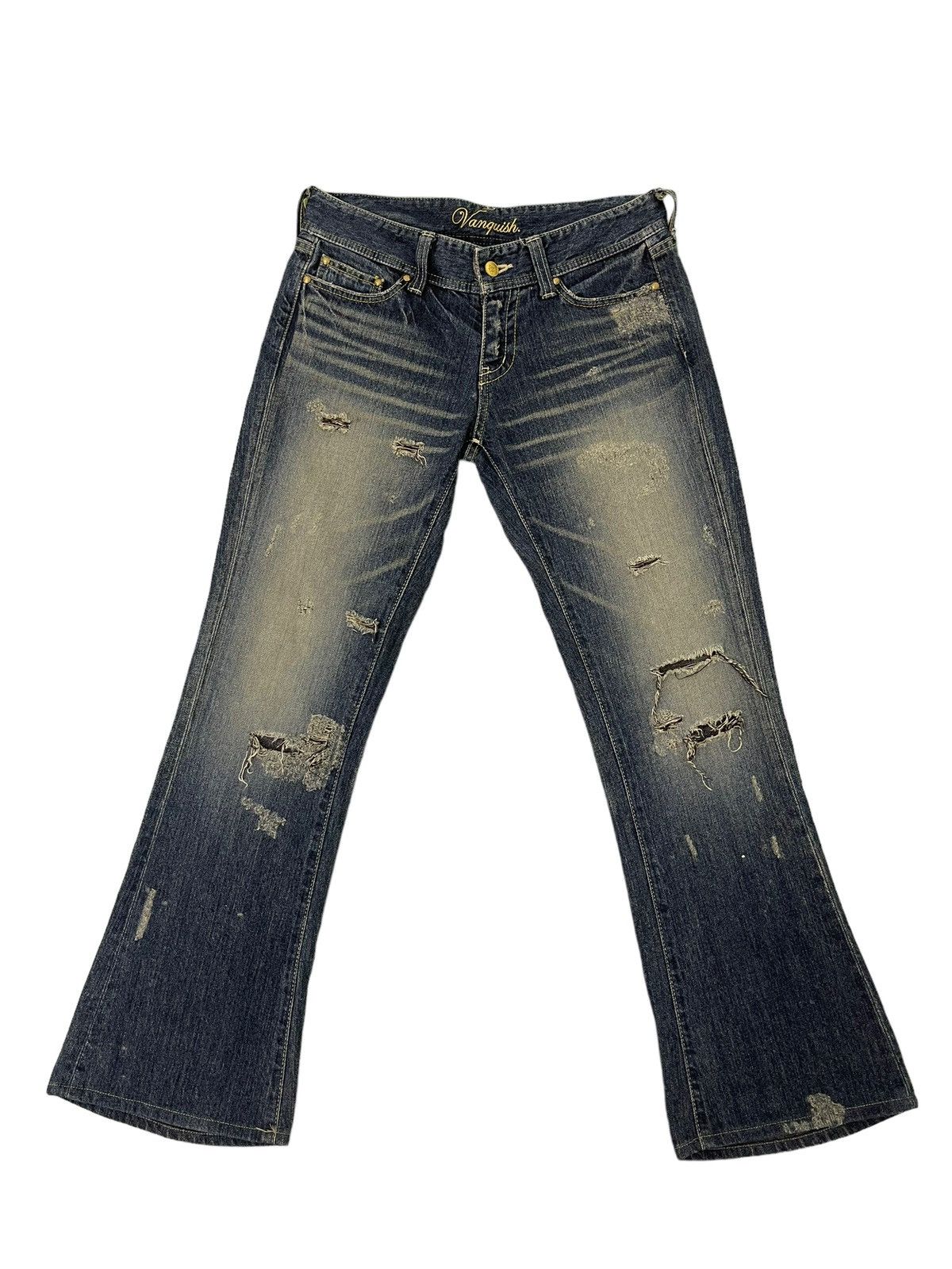Japanese Brand Flare Jeans Vanquish Japan Distress Denim Boot Cut 12🟦 Size US 29 - 2 Thumbnail