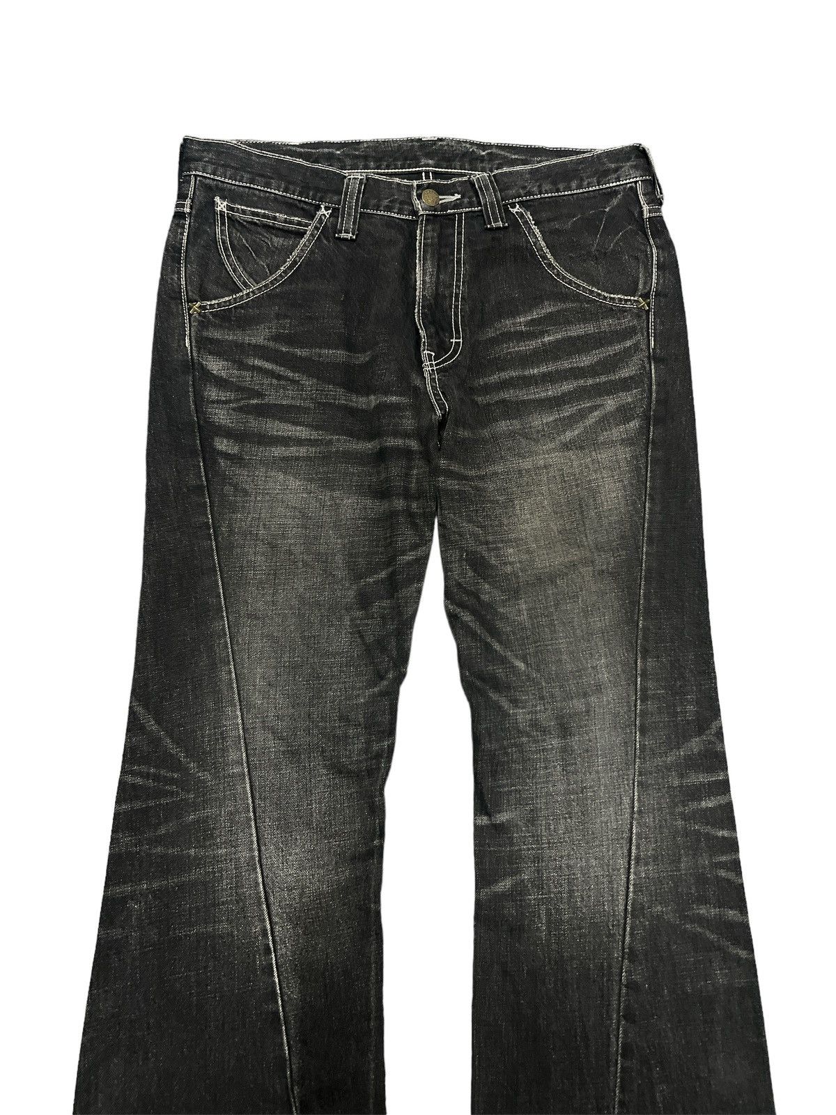 Japanese Brand FLARED🔥LEE RIDERS BLACK FADED TWIST DENIM PANT Size US 32 / EU 48 - 3 Thumbnail