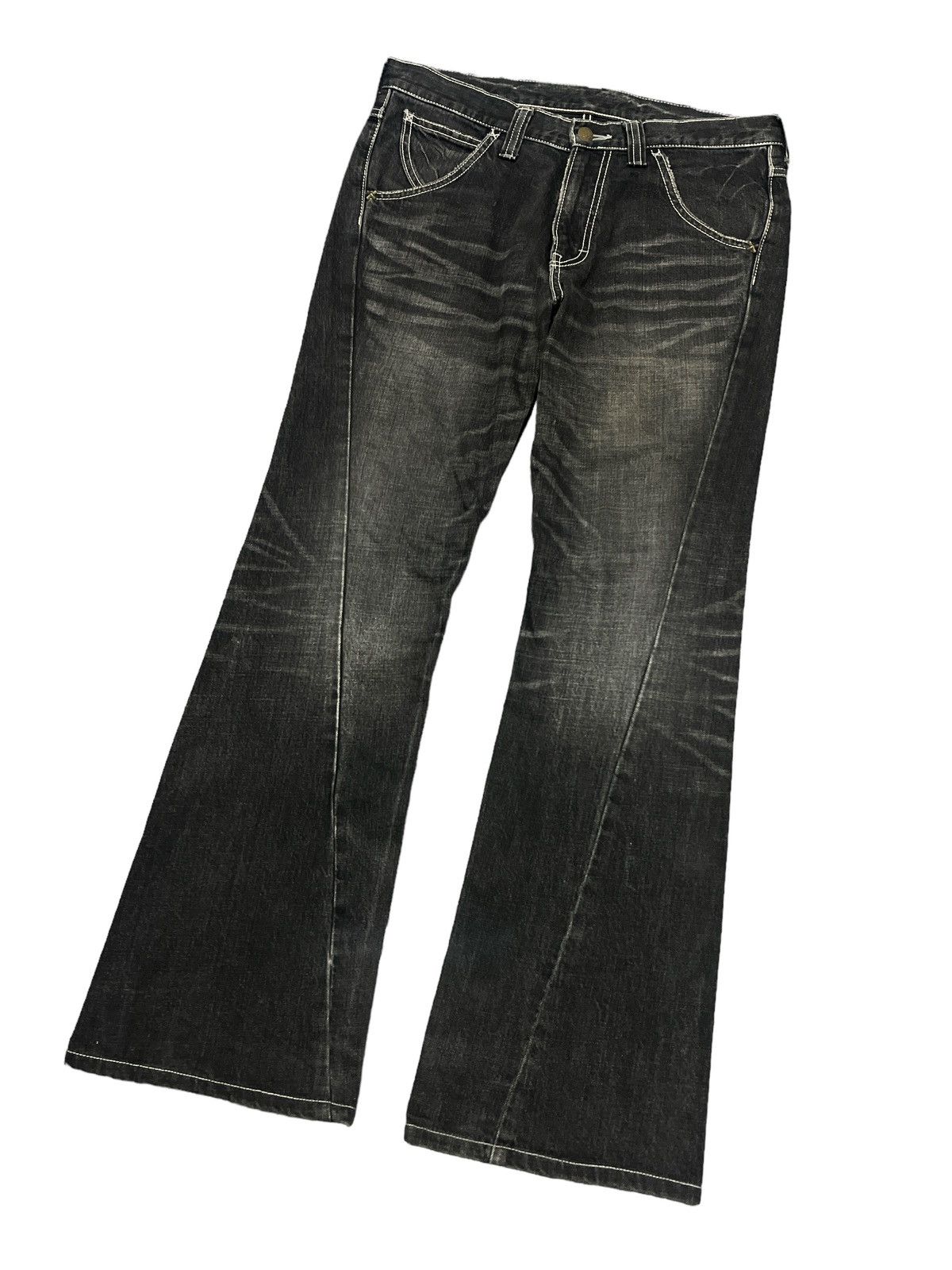 Japanese Brand FLARED🔥LEE RIDERS BLACK FADED TWIST DENIM PANT Size US 32 / EU 48 - 5 Thumbnail
