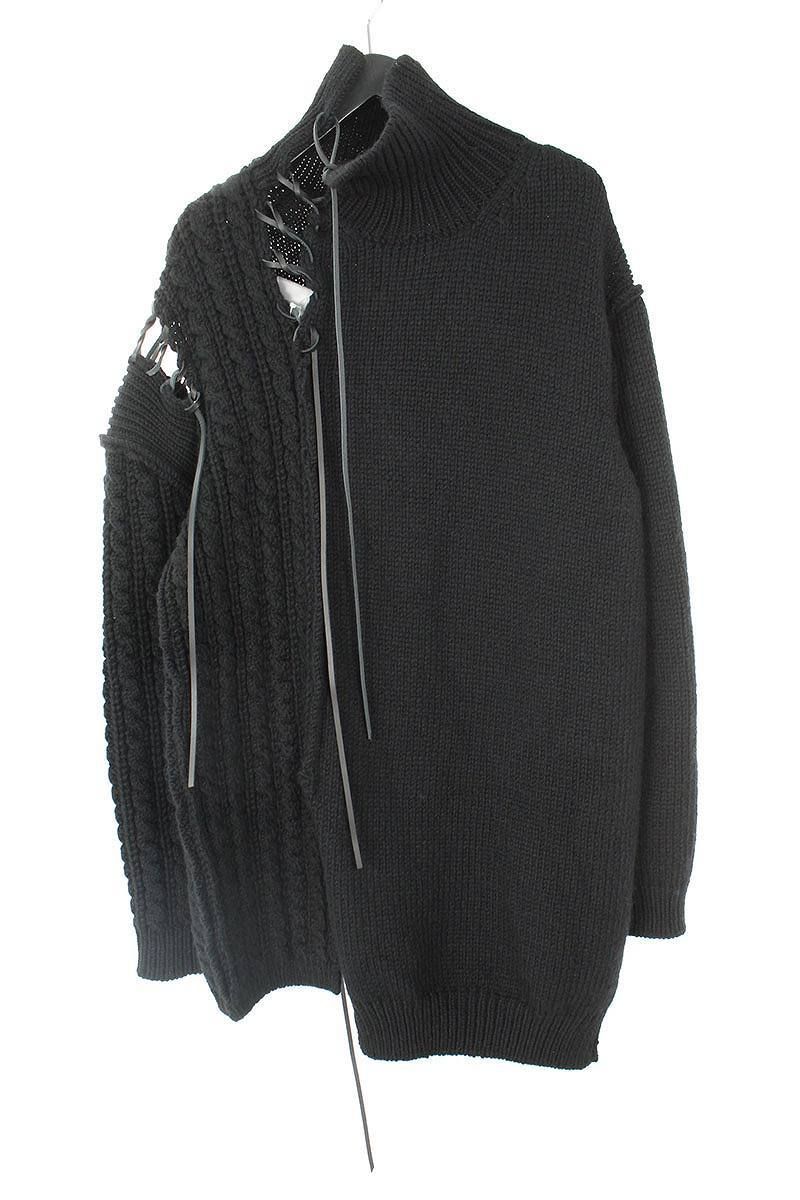 Pre-owned Yohji Yamamoto Oversized Leather Lace Sweater Yyph 18aw In Black