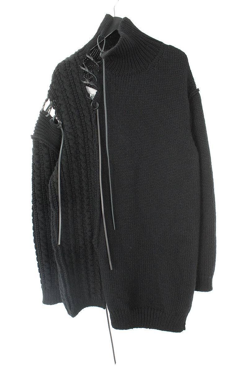 image of Yohji Yamamoto Oversized Leather Lace Sweater YYPH 18Aw in Black, Men's (Size Large)