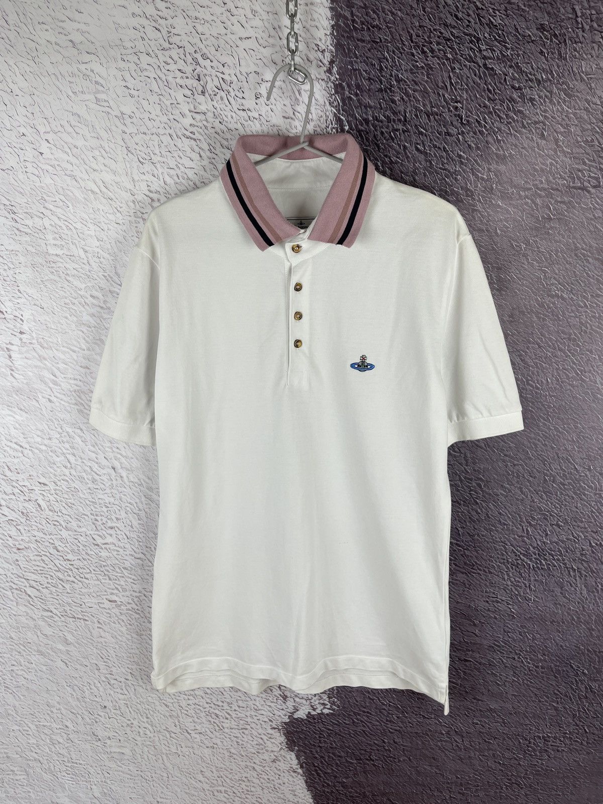Vivienne Westwood white pink collar polo tee shirt logo