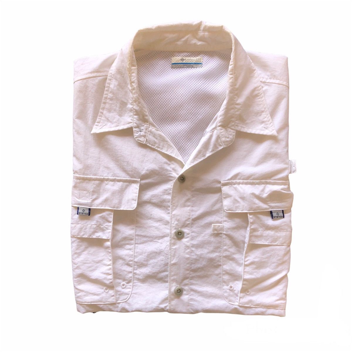 image of Chaos Fishing Club x Columbia Performance Fishing Gear Rayon Shirt Oversize in White (Size 2XL)