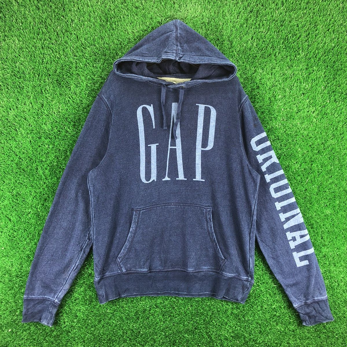Gap GAP Big Logo Indigo Blue Denim Sweatshirt Hoodie Pullover Size US L / EU 52-54 / 3 - 1 Thumbnail