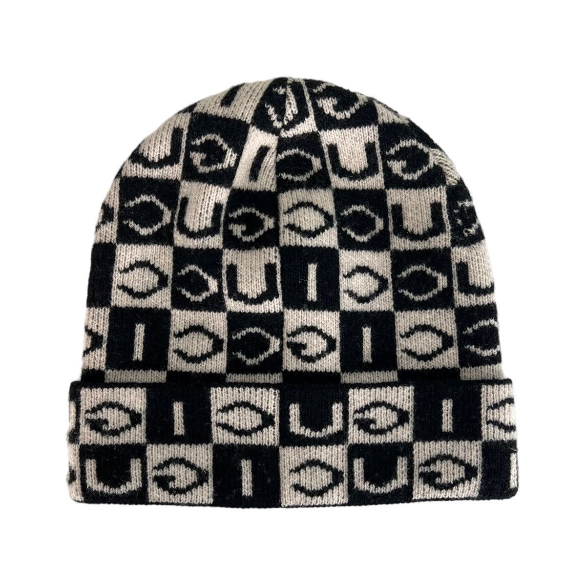 Pre-owned Gucci Checkered Wool Beanie In White