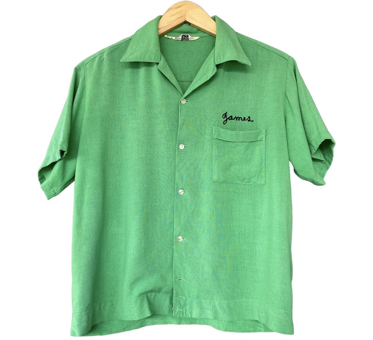 image of Vintage 60S Linen Bowling Shirt in Green, Men's (Size Small)