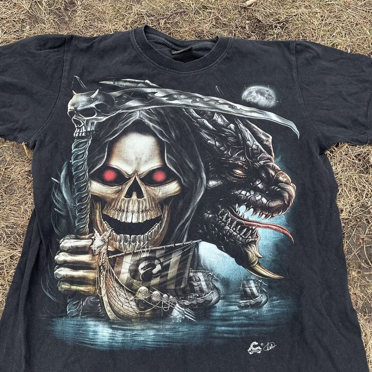 Vintage Vintage 90s Goth Skull Graphic Tee Black Faded Baggy Slim S Size US S / EU 44-46 / 1 - 4 Thumbnail