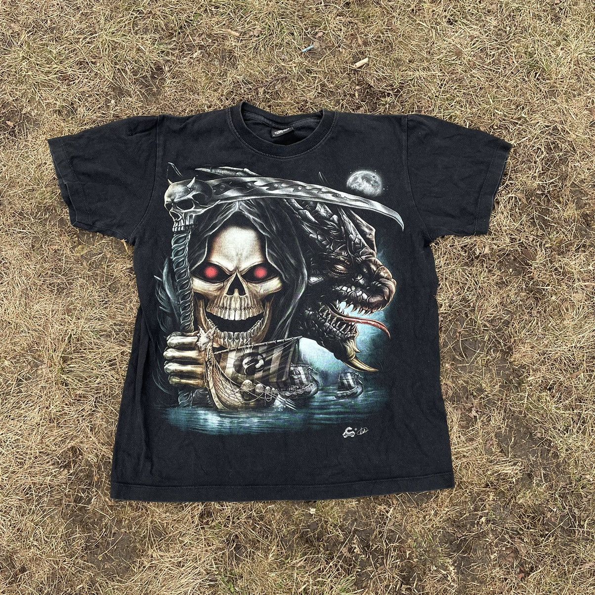 Oakley × Vintage 90s Oakley Vintage Flame Skull Logo T-shirt | Grailed