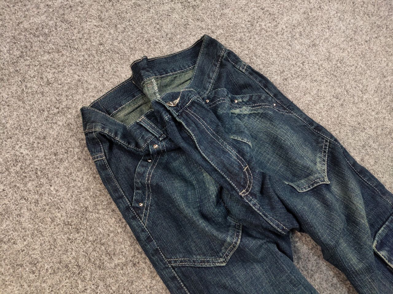 Japanese Brand Vintage 90's Japanese Distressed Dark Cargo Denim Jeans Size US 32 / EU 48 - 11 Thumbnail