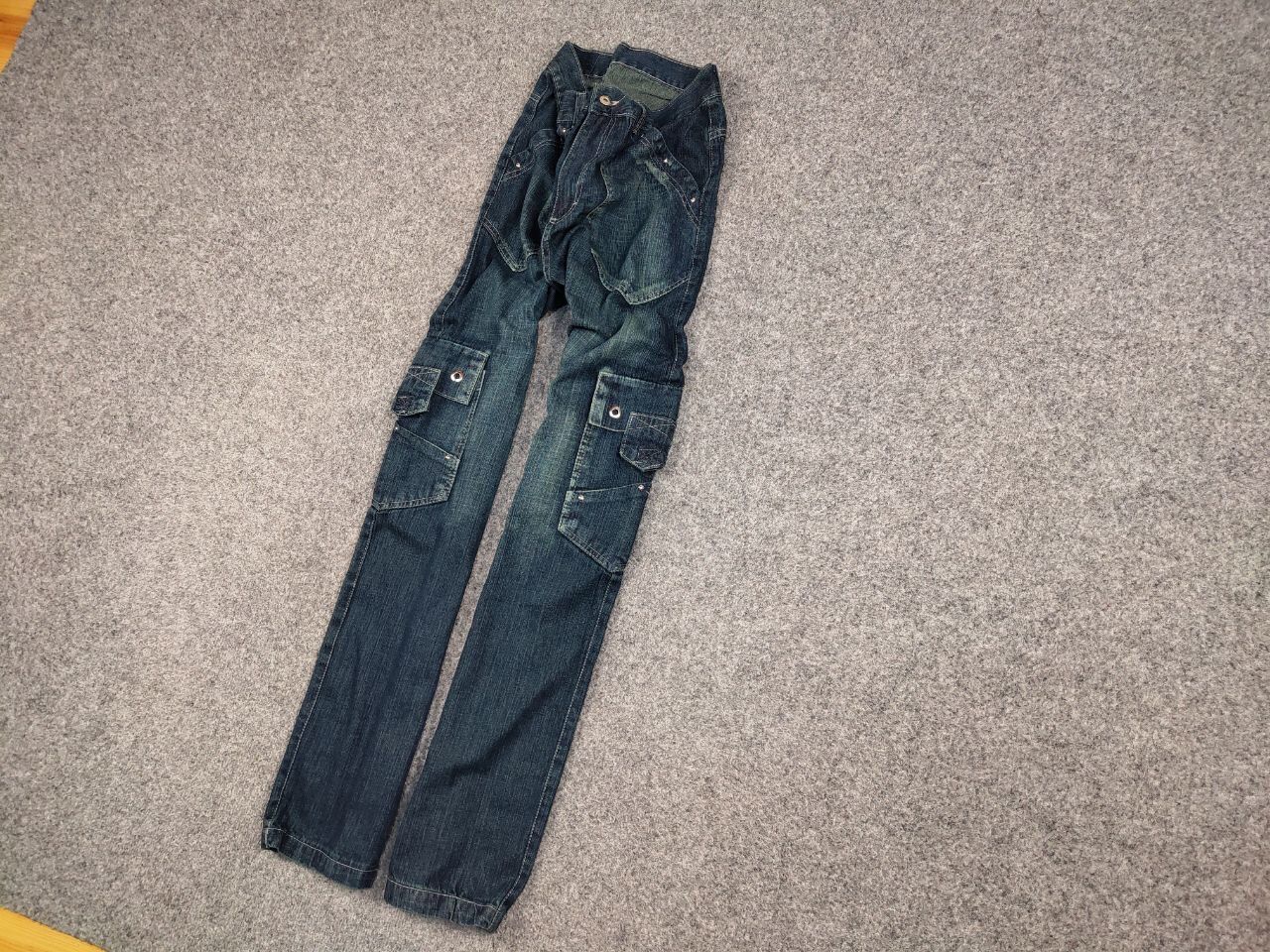 Japanese Brand Vintage 90's Japanese Distressed Dark Cargo Denim Jeans Size US 32 / EU 48 - 3 Thumbnail