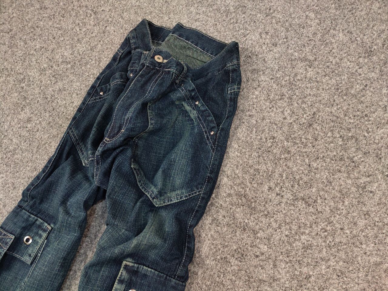 Japanese Brand Vintage 90's Japanese Distressed Dark Cargo Denim Jeans Size US 32 / EU 48 - 4 Thumbnail