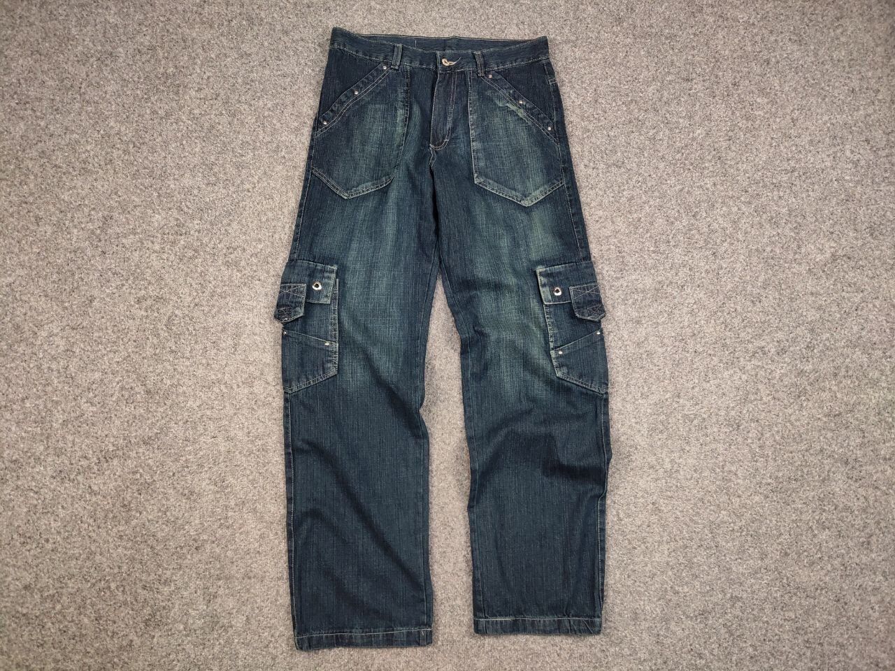 Japanese Brand Vintage 90's Japanese Distressed Dark Cargo Denim Jeans Size US 32 / EU 48 - 13 Thumbnail