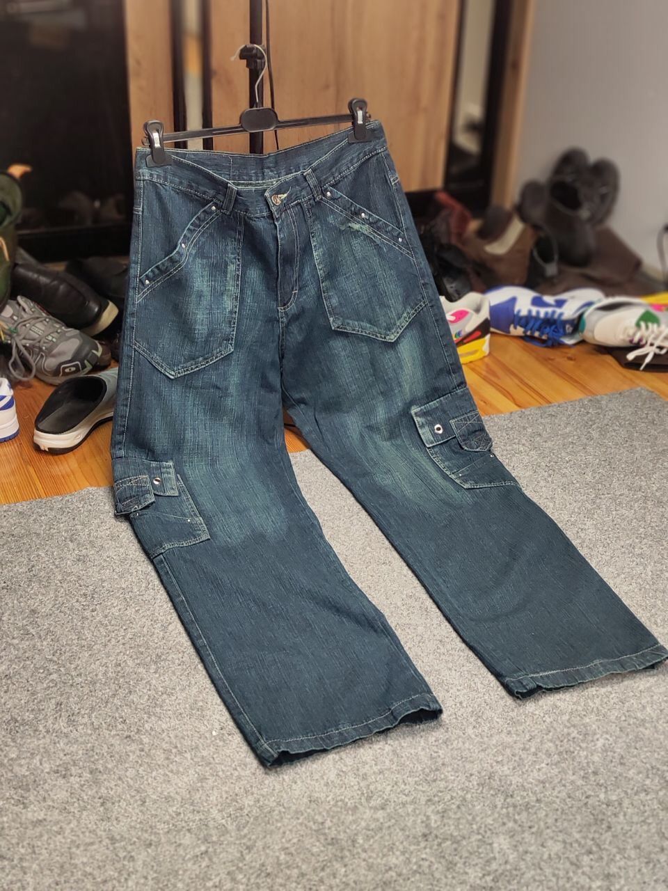 Japanese Brand Vintage 90's Japanese Distressed Dark Cargo Denim Jeans Size US 32 / EU 48 - 20 Thumbnail