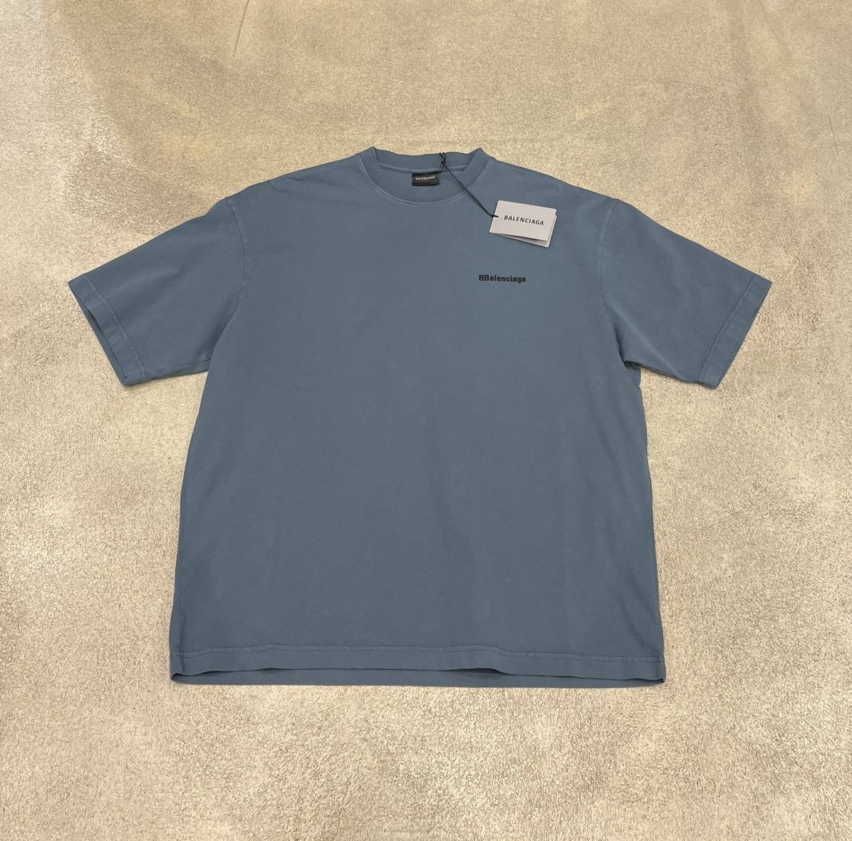 image of Balenciaga Bb Corp Chest Logo T-Shirt in Washed Blue, Men's (Size Large)