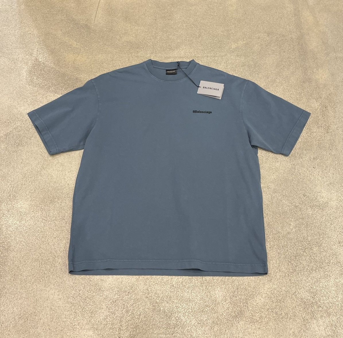 image of Balenciaga Bb Corp Chest Logo T-Shirt in Washed Blue, Men's (Size XS)