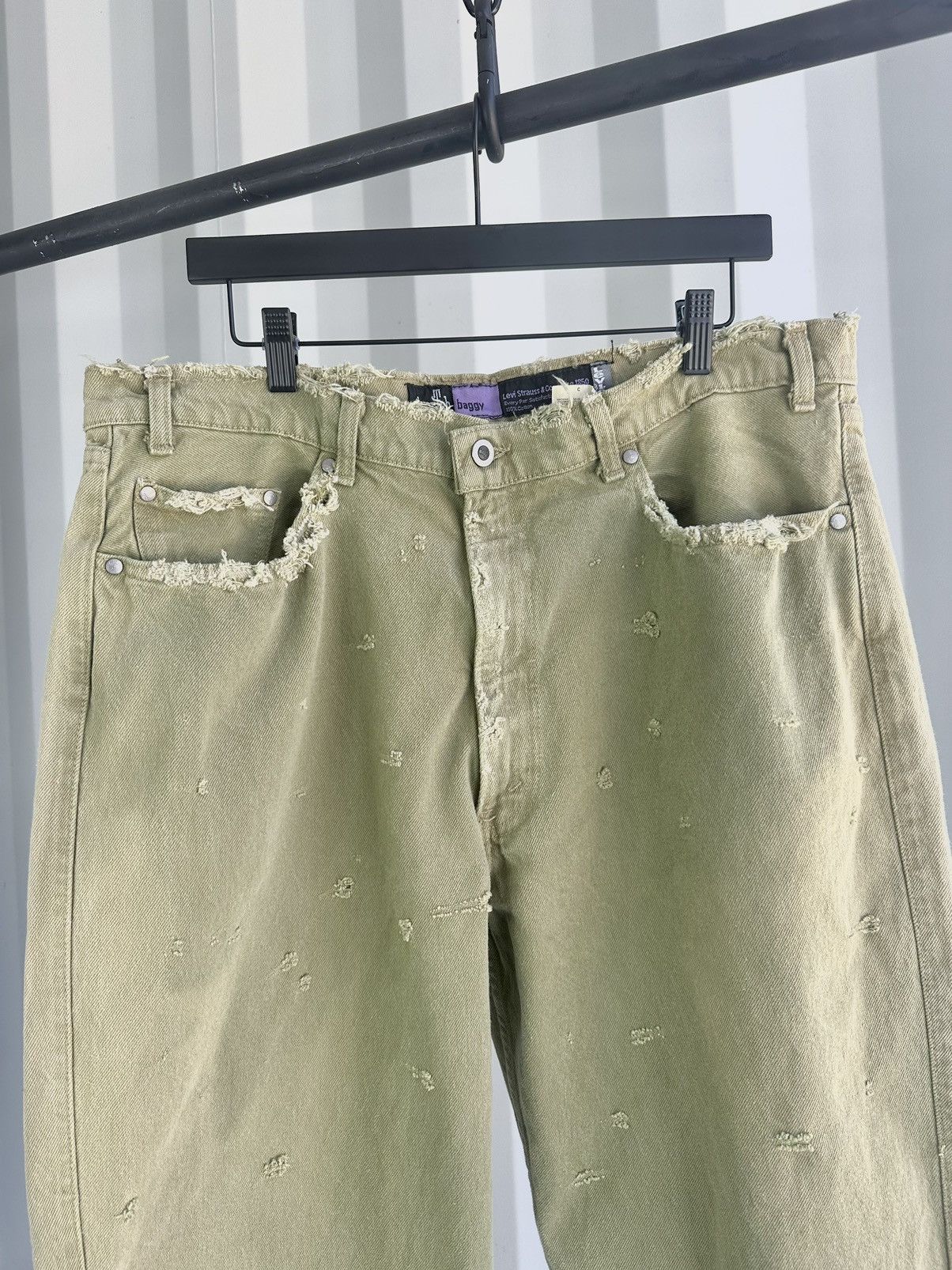 image of Levis x Vintage Levi’S Thrashed Sun Faded Baggy Denim in Green, Men's (Size 38)