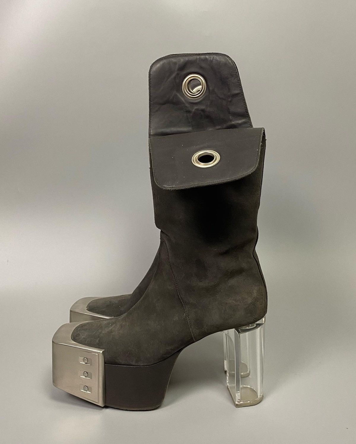 Rick Owens 1:1 FW20 ‘PERFORMA’ Reverse Leather Bevel Kowboy Kiss Boots Size US 11 / EU 44 - 3 Thumbnail