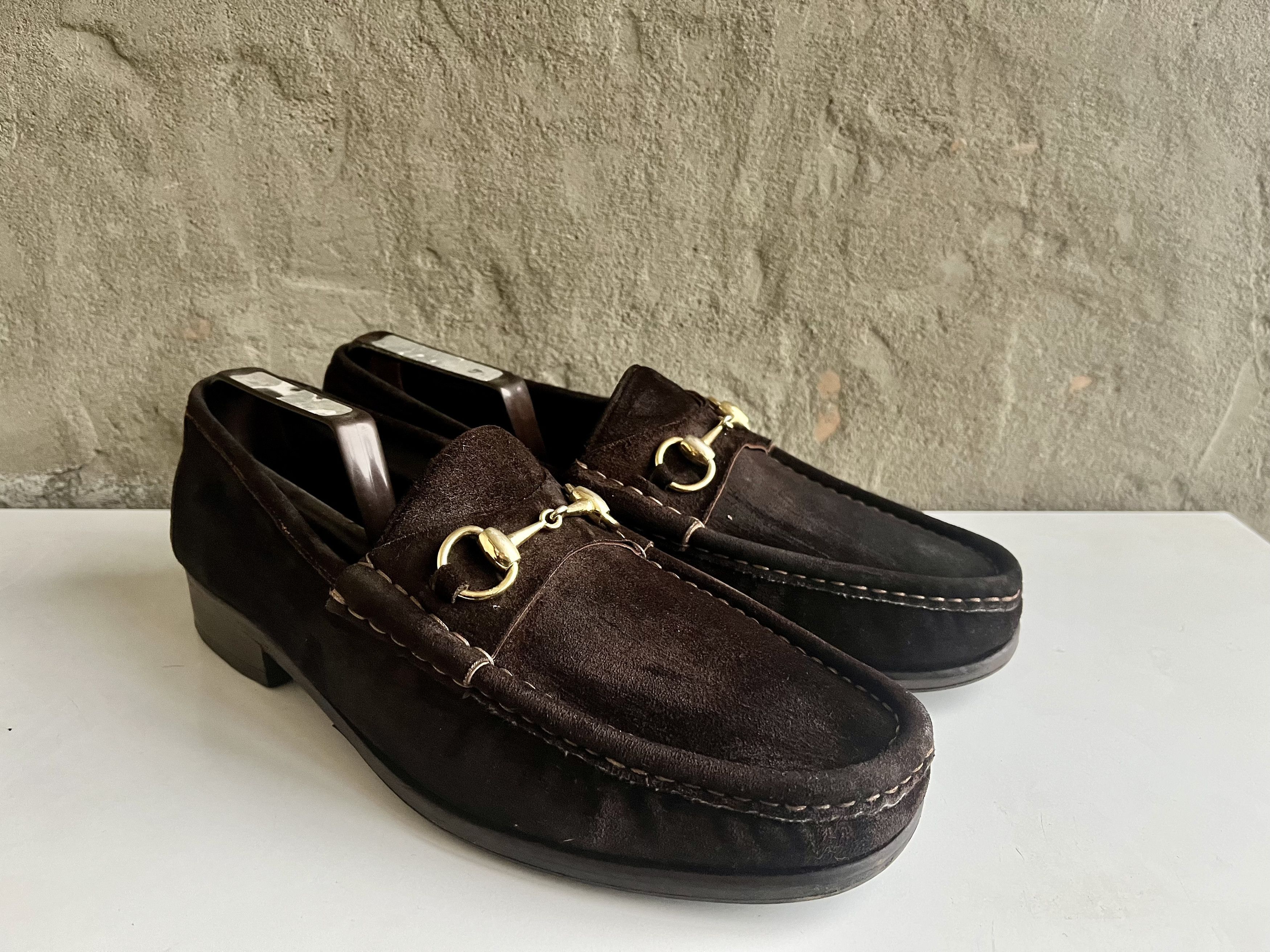 image of Gucci Gold Horsebit Loafers Brown Pebbled Leather, Men's (Size 11)
