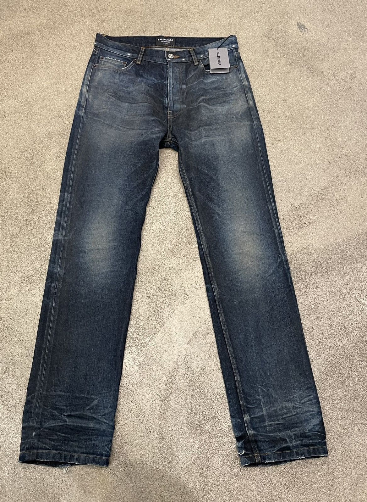 image of Balenciaga Destroyed Five Pocket Jeans in Blue, Men's (Size 30)