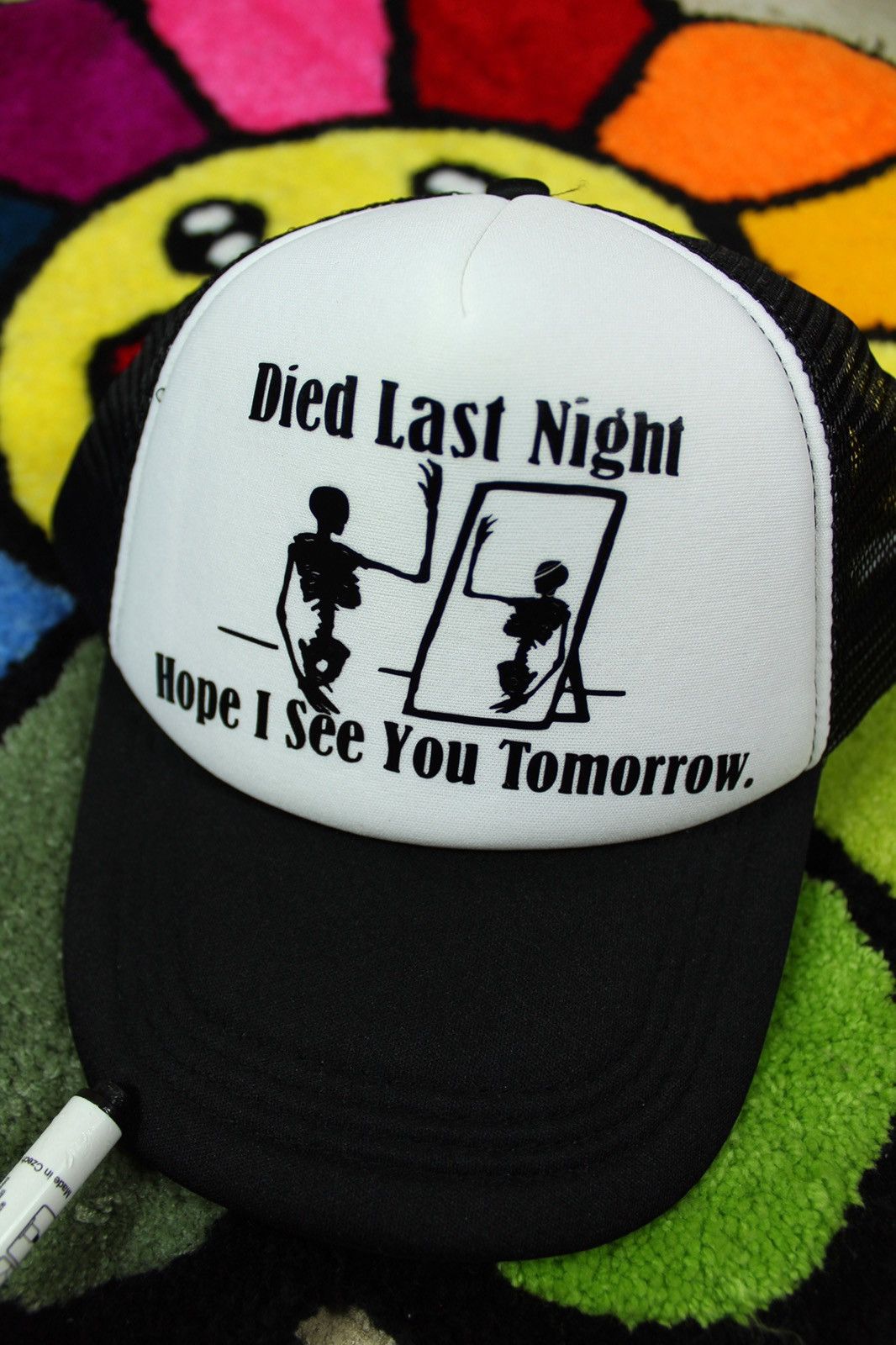 Vintage Skeleton Death Trucker hat Size ONE SIZE - 1 Thumbnail