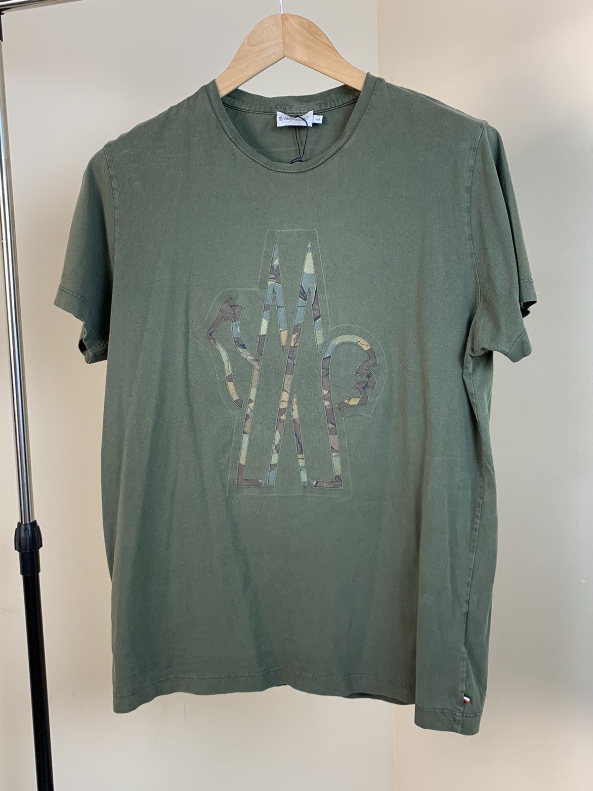 image of Moncler Full Print Logo T-Shirt in Green, Men's (Size Medium)