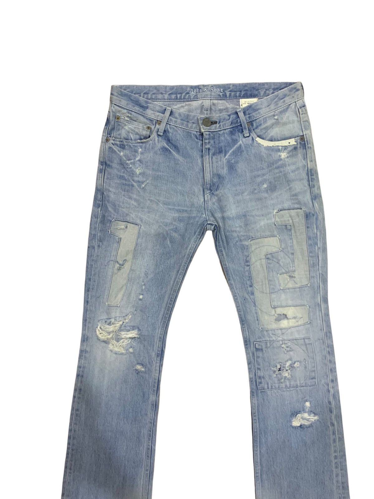 Japanese Brand 🔥Flare🔥 Stin & Sons Patches Bootcut Distress Jeans Size US 33 - 4 Thumbnail