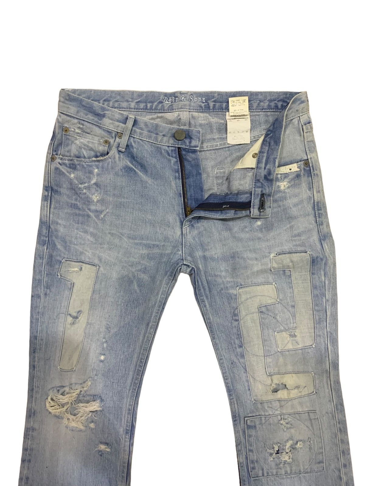 Japanese Brand 🔥Flare🔥 Stin & Sons Patches Bootcut Distress Jeans Size US 33 - 3 Thumbnail