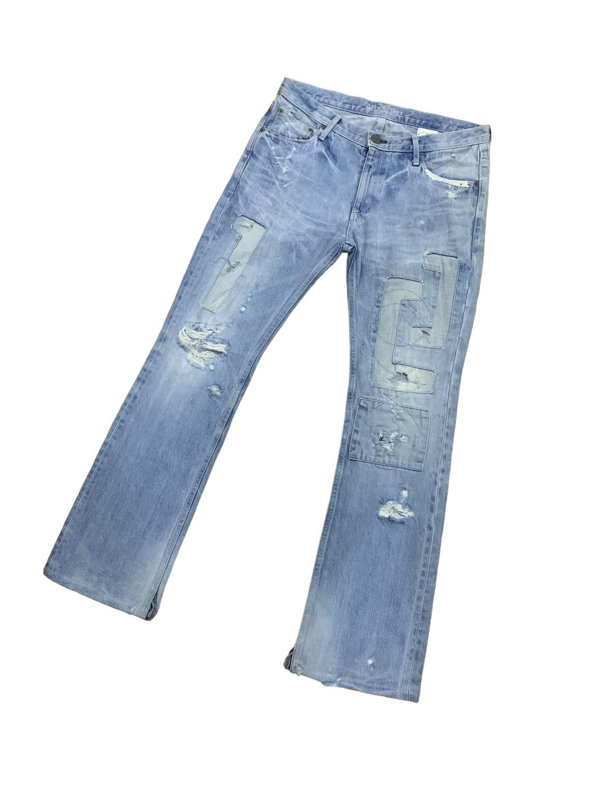 Japanese Brand 🔥Flare🔥 Stin & Sons Patches Bootcut Distress Jeans Size US 33 - 9 Thumbnail