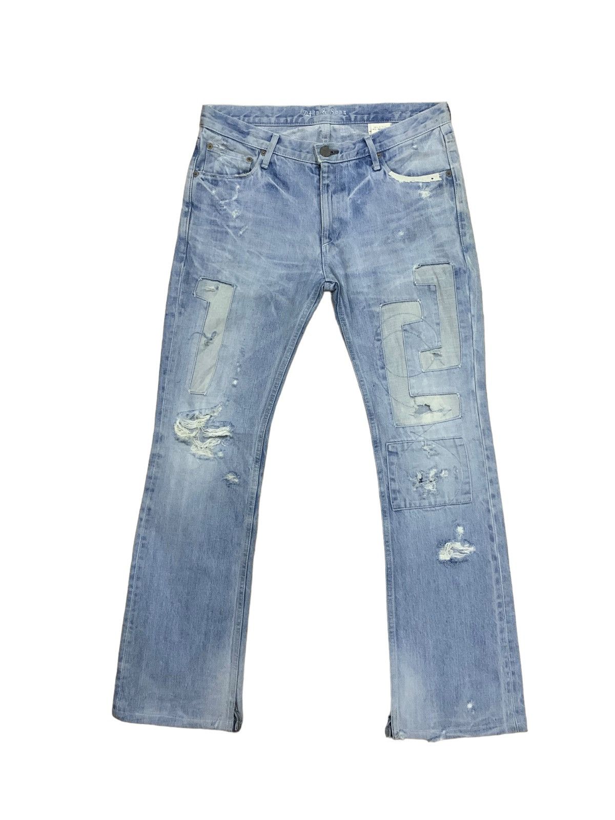 Japanese Brand 🔥Flare🔥 Stin & Sons Patches Bootcut Distress Jeans Size US 33 - 1 Thumbnail