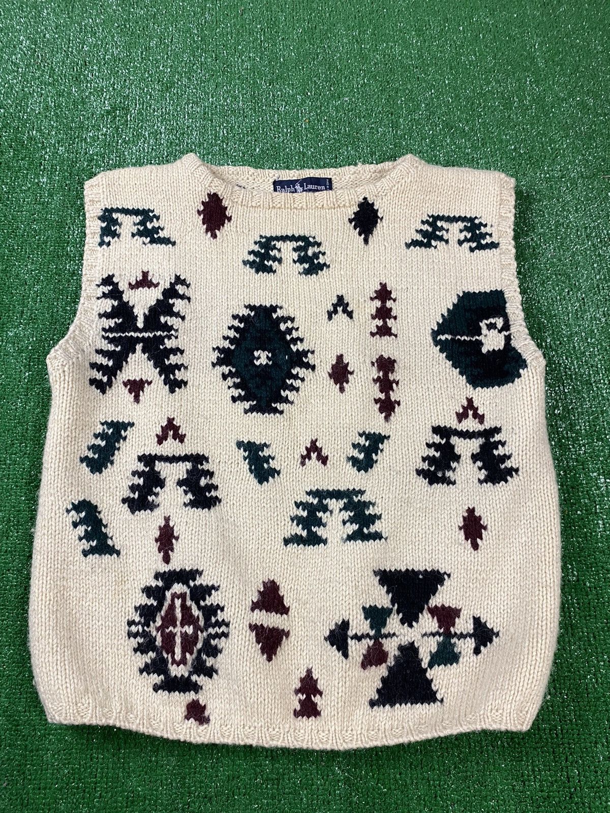 image of Polo Ralph Lauren x Ralph Lauren Vintage 90's Ralph Laurent Aztec Wool Hand Knit Sweater Vest in Cr