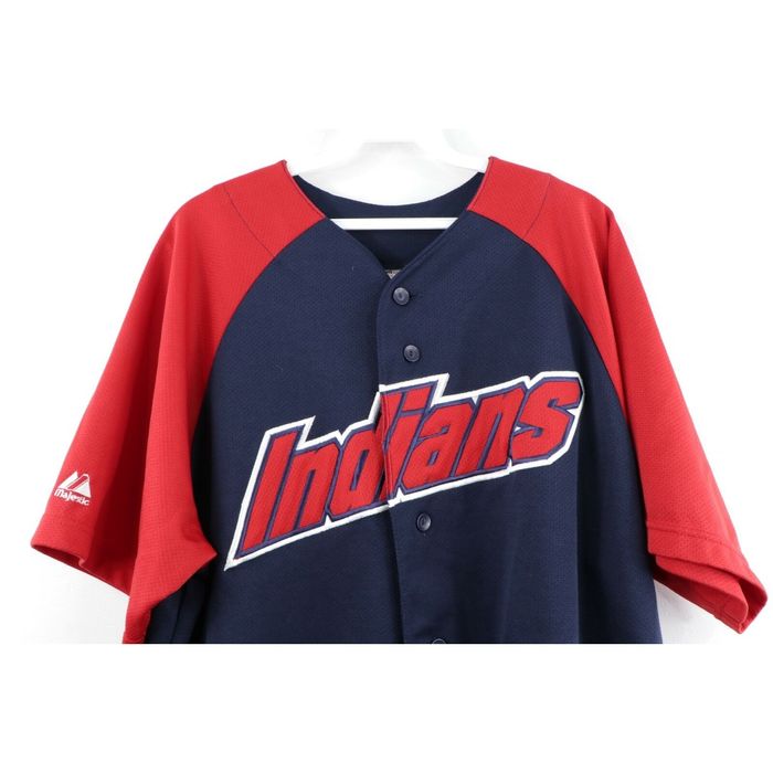 Majestic, Shirts, Vintage 9s Majestic Cleveland Indians Blue Pinstripe Baseball  Jersey Vtg Mlb