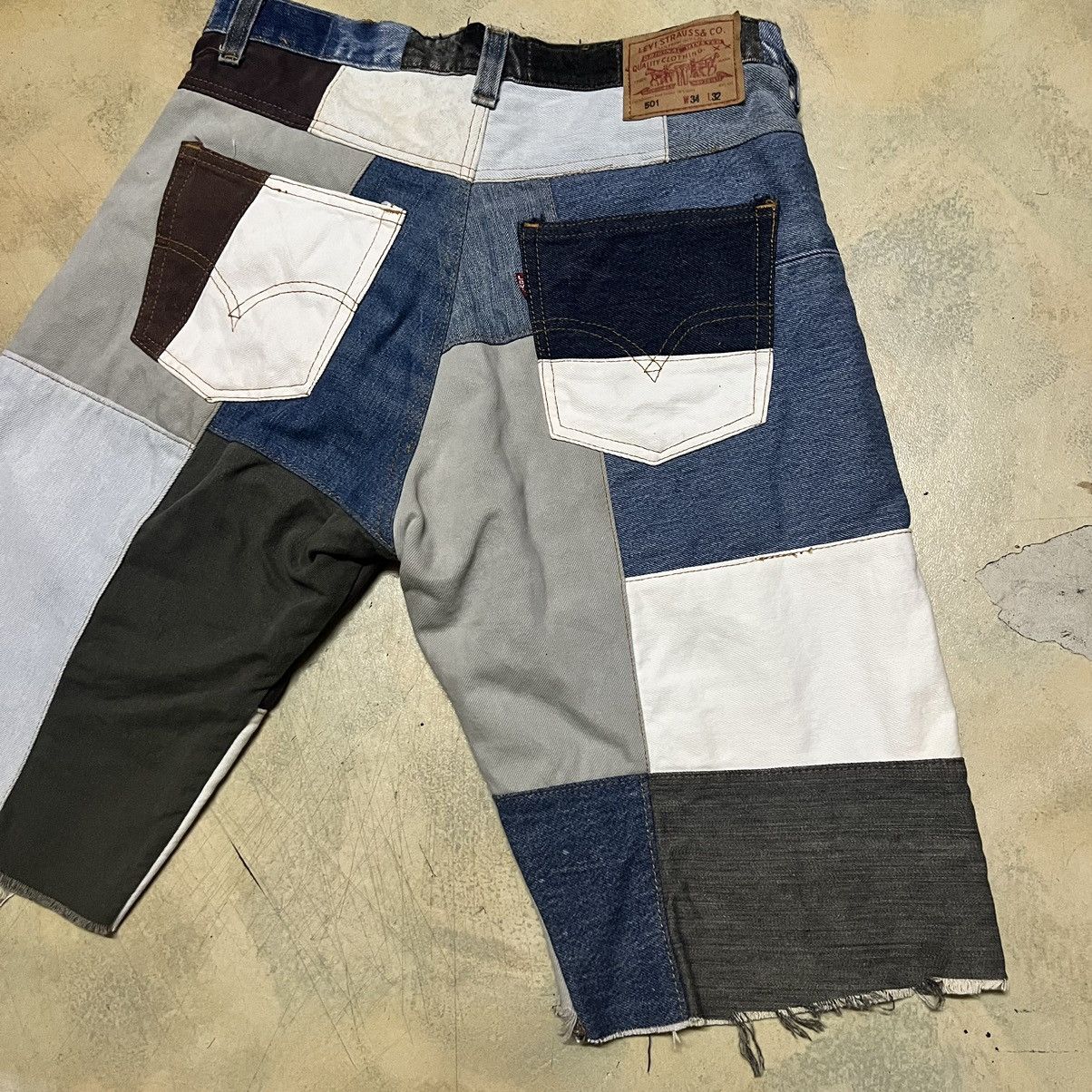 Japanese Brand Levis Cropped Pants Colour Block Patchwork Size US 33 - 15 Thumbnail