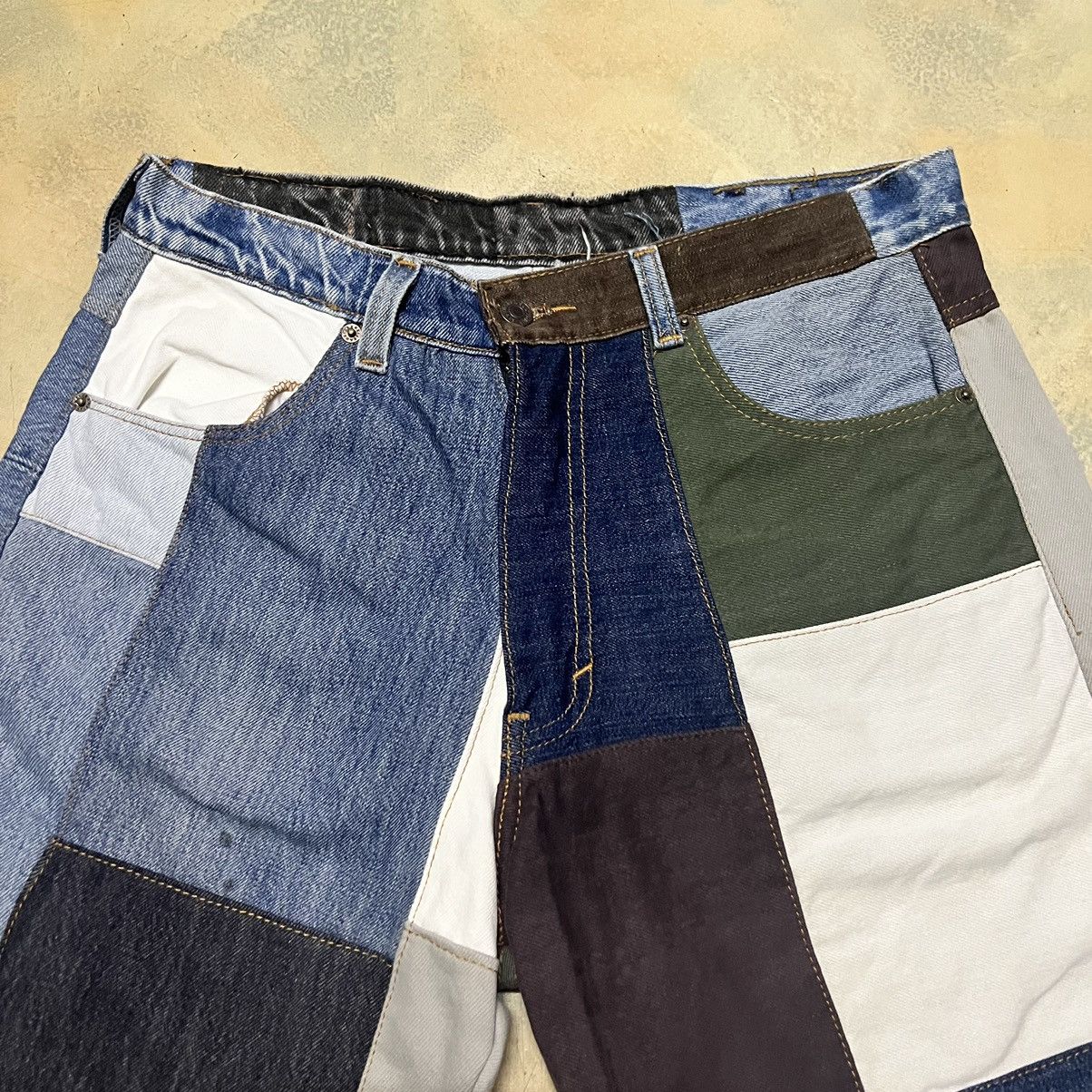Japanese Brand Levis Cropped Pants Colour Block Patchwork Size US 33 - 3 Thumbnail
