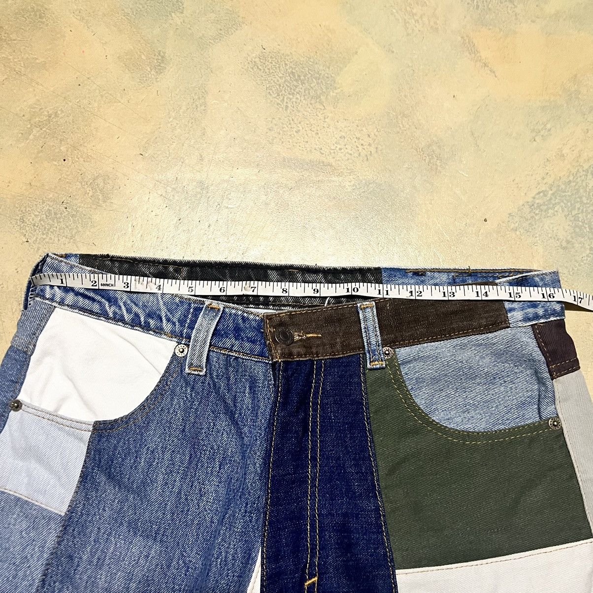Japanese Brand Levis Cropped Pants Colour Block Patchwork Size US 33 - 9 Thumbnail