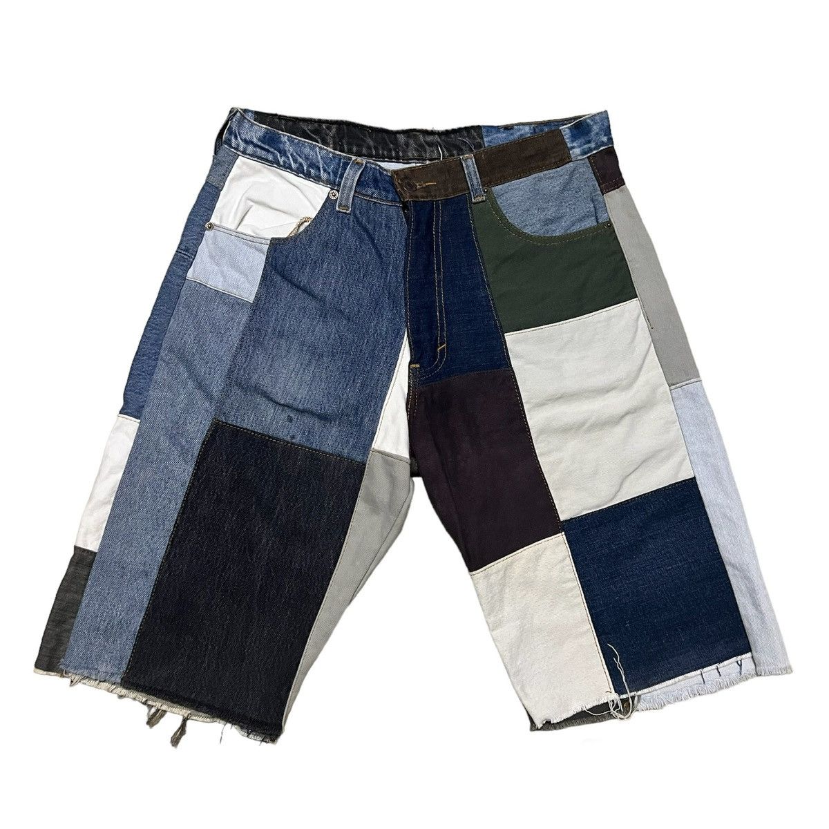 Japanese Brand Levis Cropped Pants Colour Block Patchwork Size US 33 - 1 Thumbnail