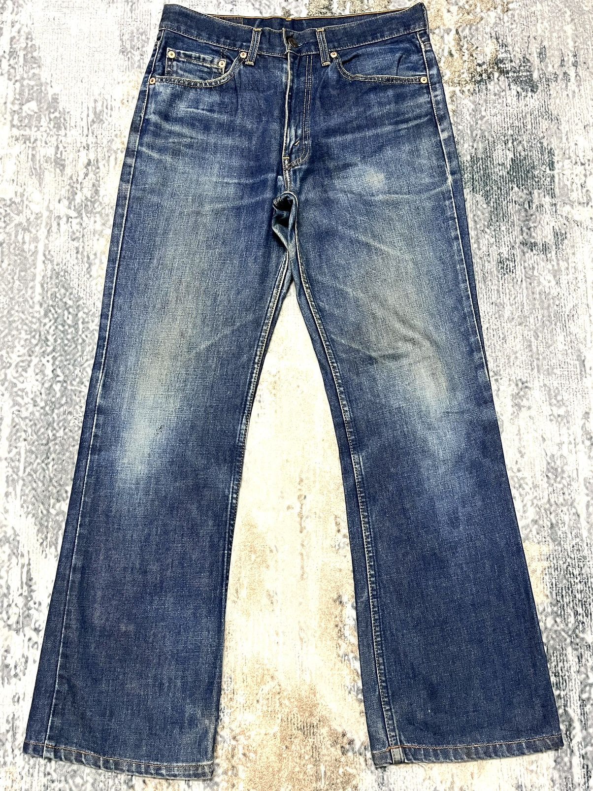 image of Vintage Levis 517 Blue Boot Cut Distressed Jeans in Blue/White, Men's (Size 30)