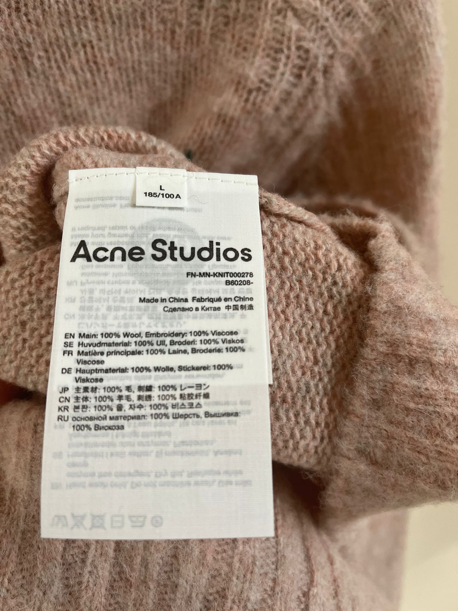 Acne Studios FN-MN-KNIT000278 in Pastel Pink Color Size US L / EU 52-54 / 3 - 10 Thumbnail