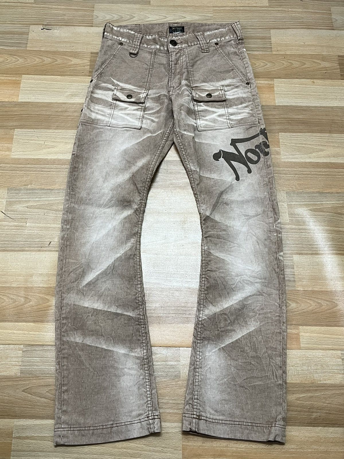 image of Avant Garde x Indian Motercycles Norton Motorcycle Pants Codroy Spellout Logo Pants in Cream (Size 